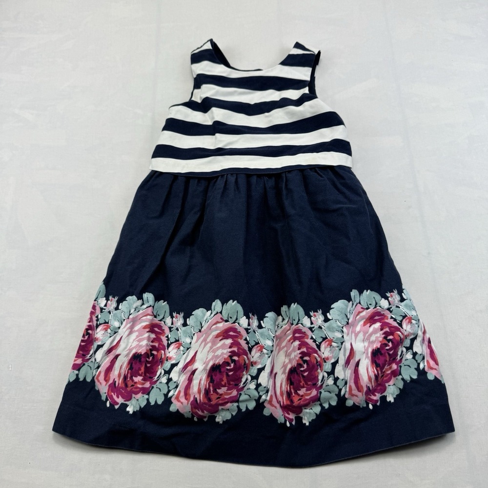 Janie and Jack Girls Size 5 Navy White Striped Floral Sleeveless Dress